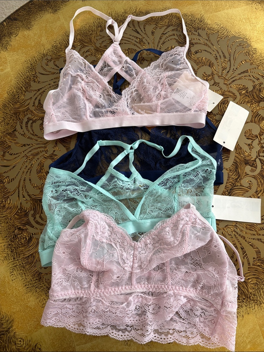 4 city streets lace bralette Sz Small 
Sapphire - aqua - lilac snow NWT